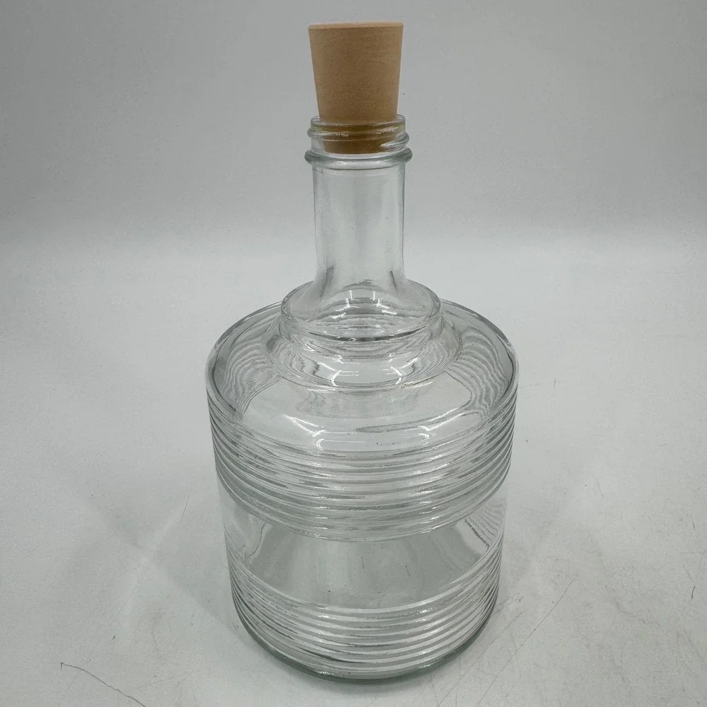 Vintage MCM Clear Glass‎ Bottle Cork Topper Decorative Decanter Apothecary Clear